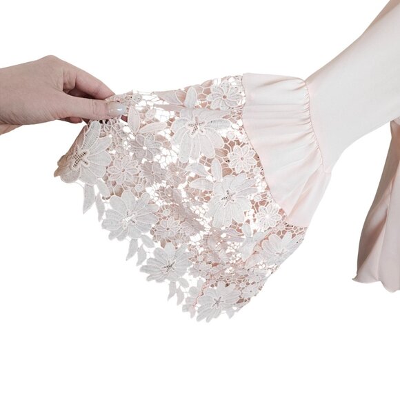 Joseph Ribkoff NWT Light Pink Off Shoulder Blouse w/ Floral Lace Sz 6 - Picture 4 of 11